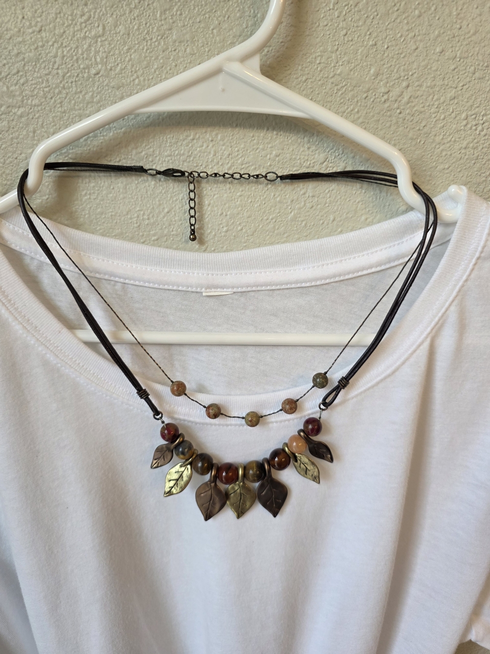 Layered Leaf Bead Necklace in Brown and Gold — Women Jewelry #44
